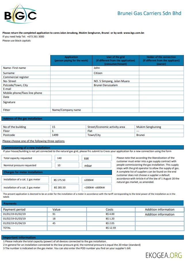 Brunei Gas Carriers gas utility bill